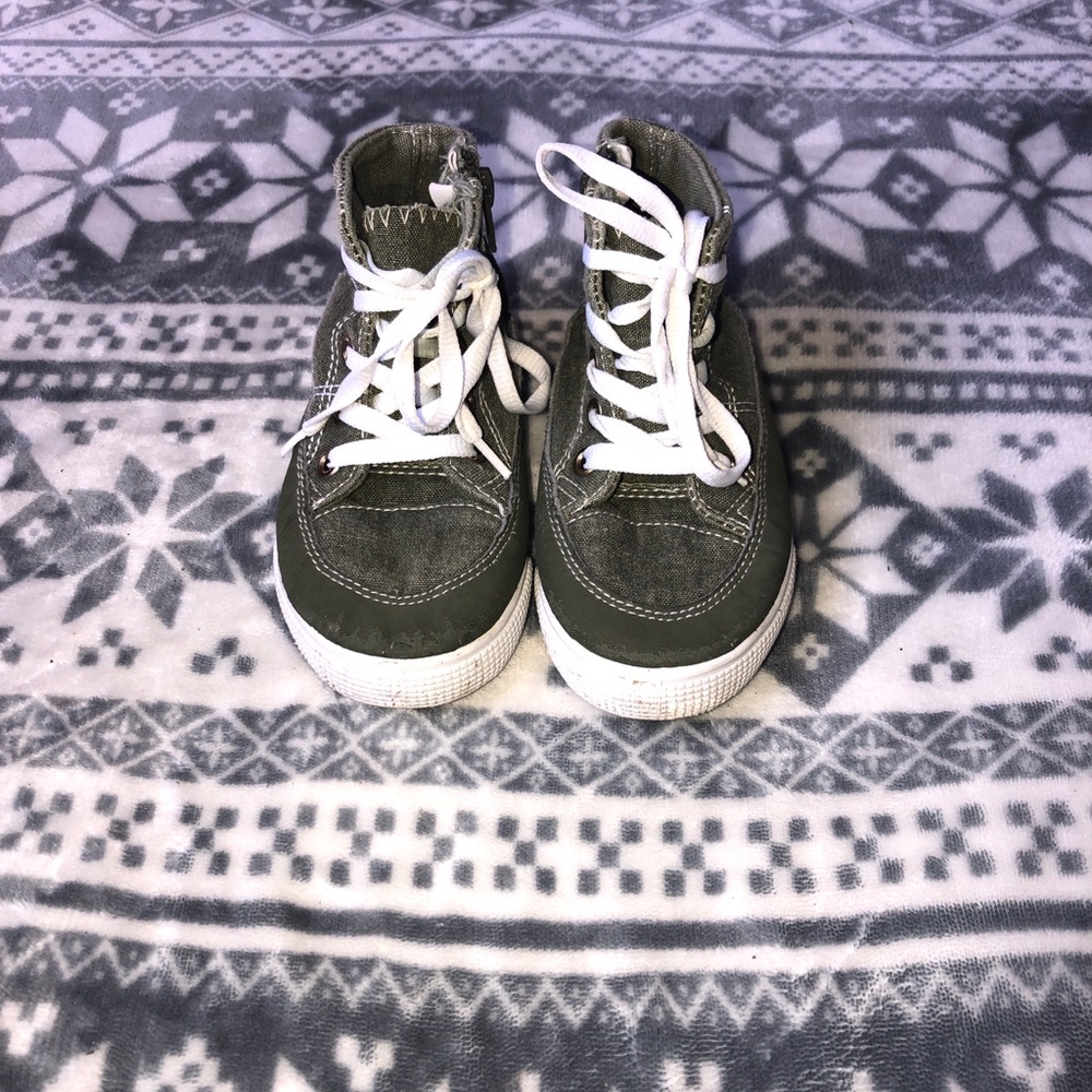 Kids Olive Green High-Top Sneakers with White Laces